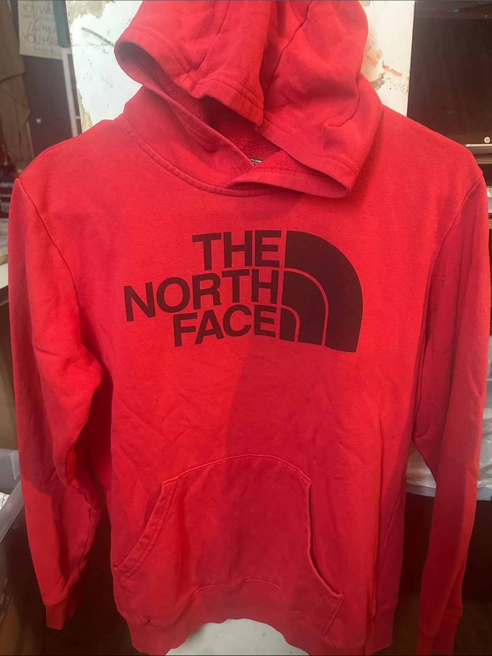 The North Face Red Crewneck Sweatshirt with Black Logo